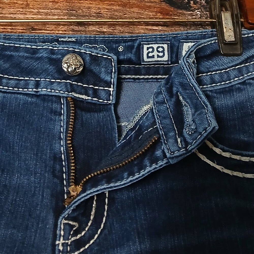 Miss Me Jeans 29 Signature Skinny Low Rise Embellished Blue Denim Stretch - Picture 6 of 12